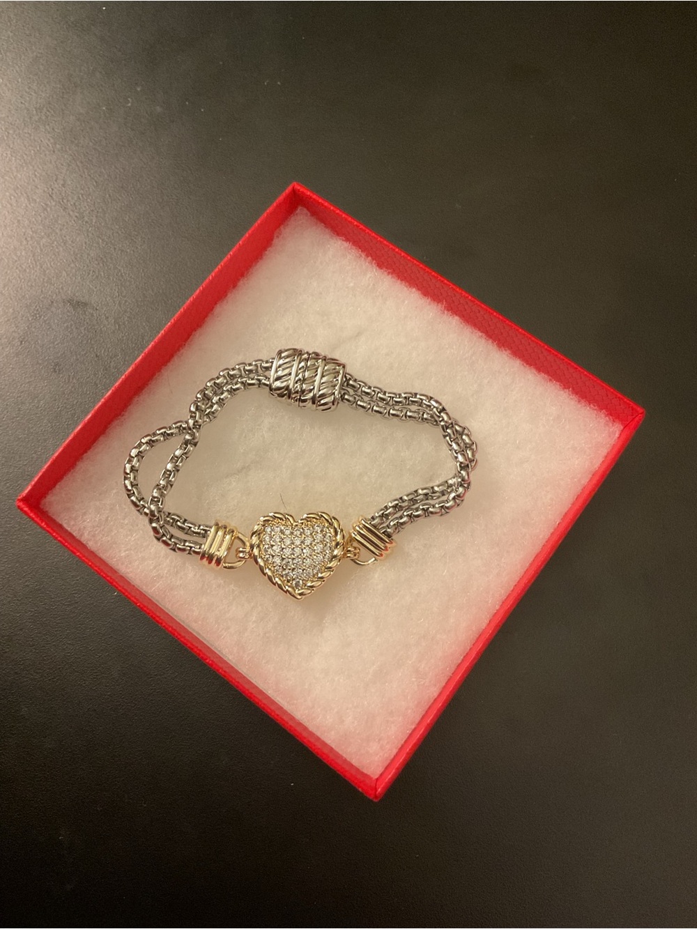 Gold & Silver Heart Pavé Bracelet - Women's Jewelry
